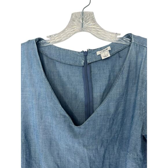 J.Crew Dress Blue Basic Lightweight V-Neck Chambray Ruffle Tie Sleeve Size 6 - Picture 3 of 12